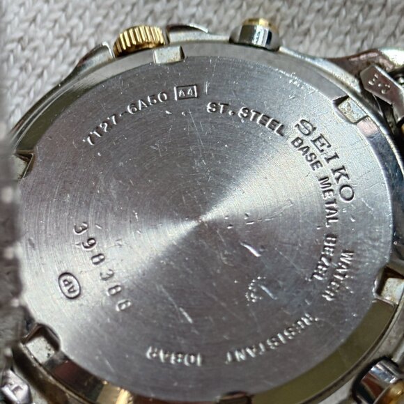 Seiko Chronograph 7T27-6A50 Men's Watch Two-tone Gold Navy JDM Japan New Battery - Picture 6 of 8